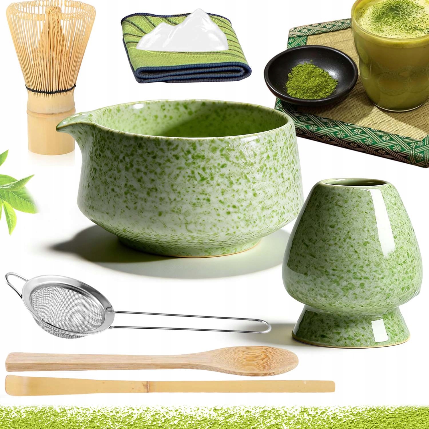 Levně Dárková Sada Na Čaj Matcha Metla Podstavec Lžička 8V1 Dárek