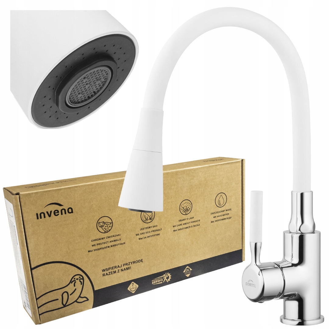 BATERIA ZLEWOZMYWAKOWA KUCHENNA ELASTYCZNA WYLEWKA BIAŁA POGO TREND INVENA