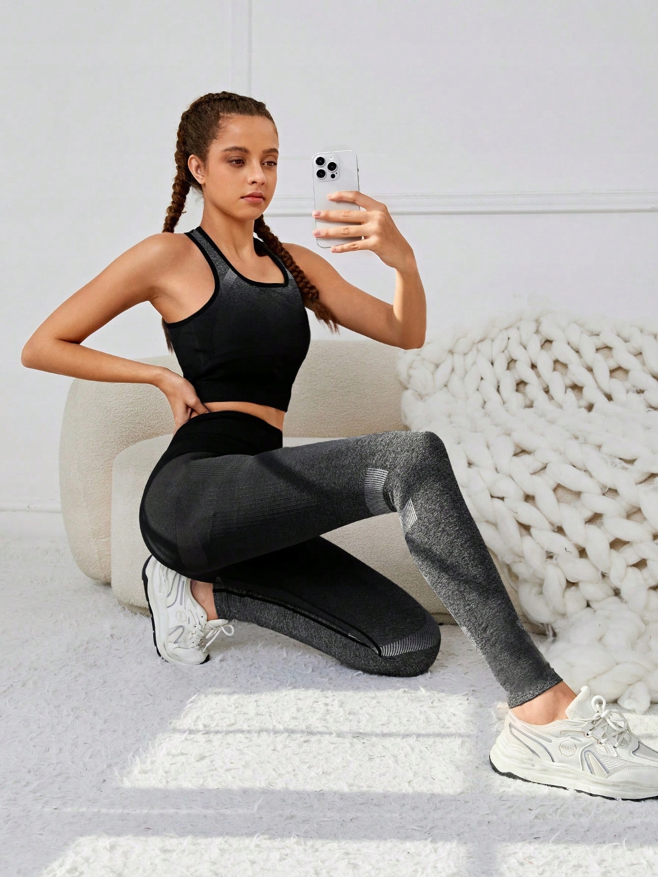 Komplet Dziewczęcy Sportowy Treningowy Ombre Top Legginsy Shein 170