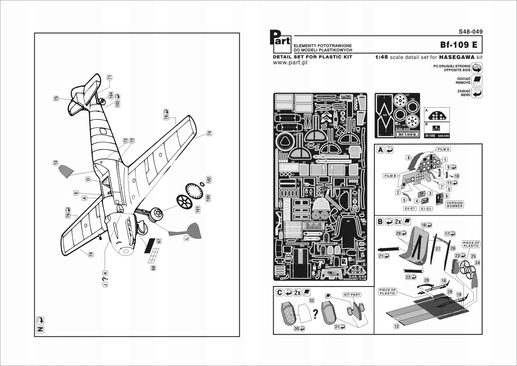 Část S48-049 1/48 Messerschmitt Bf 109E (Hasegawa)