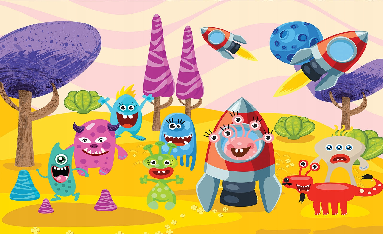 Fototapeta Vesmírné dobrodružství rakety planety a monstra 300x210 lepidlo