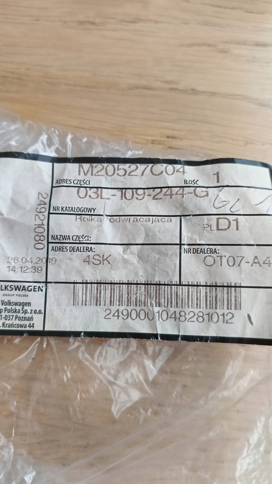 03L109244G ROLKA oe Typ samochodu Samochody osobowe