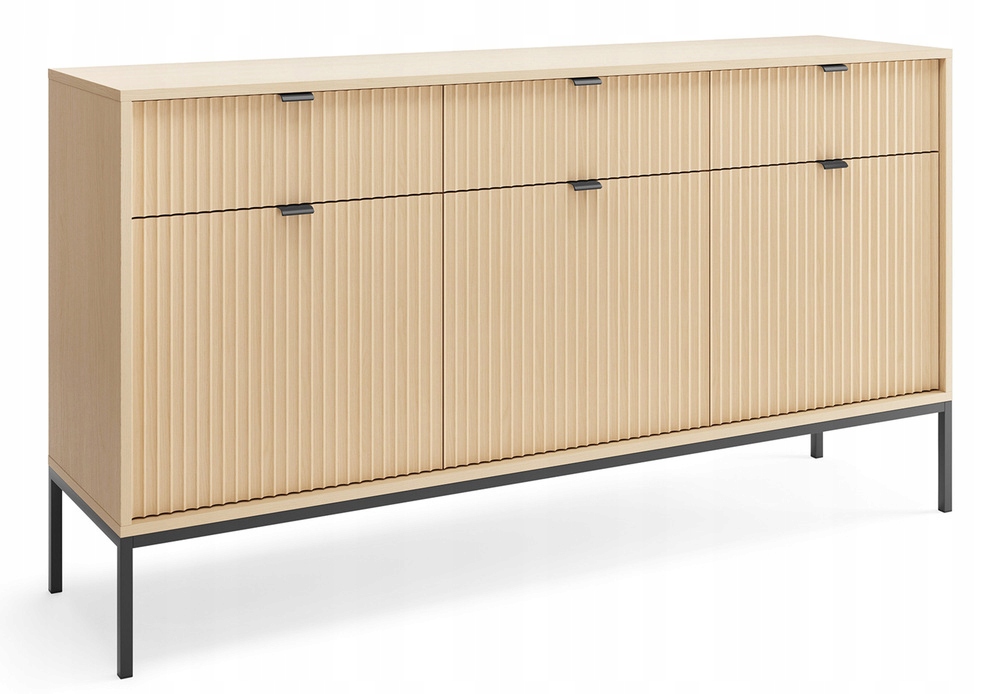 Třídveřová komoda Vellore tři zásuvky 154 cm dub vicenza černé nohy