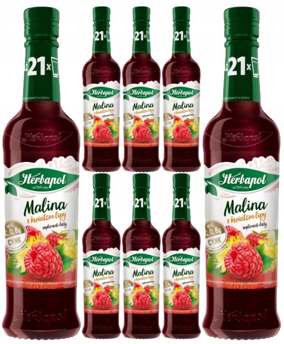 8x Syrop Malina Kwiat Lipy 420ML Herbapol Zestaw