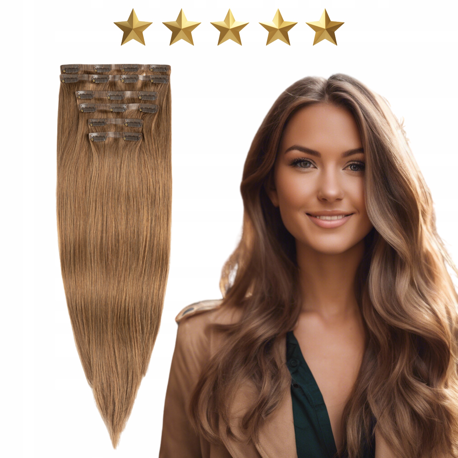 Doczepy bezszwowe naturalne włosy Clip In 50cm 120g #8 Ciemny blond dopinki