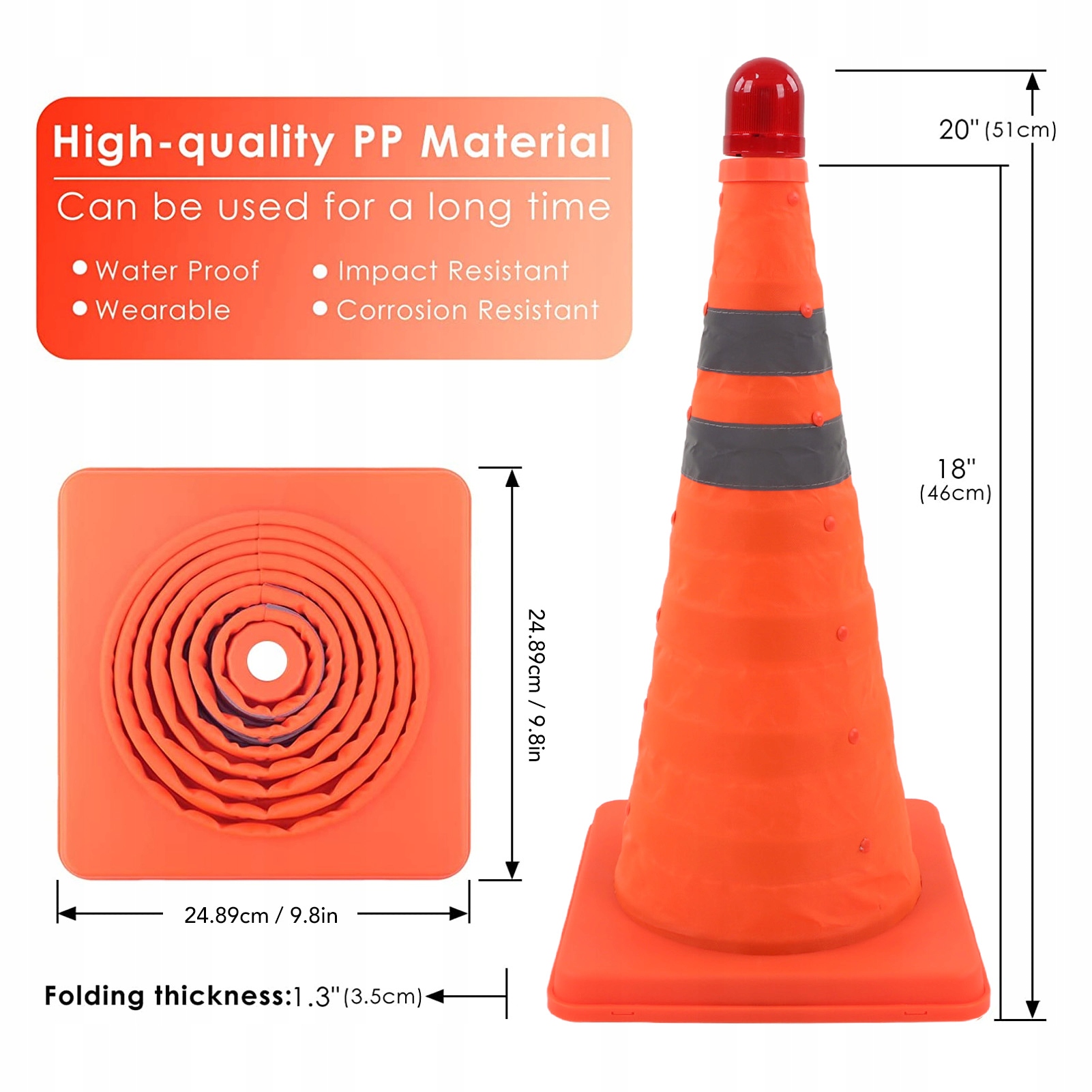 4X PACHOŁEK DROGOWY SŁUPEK SKŁADANY ODBLASK 45cm Wysokość produktu 45 cm