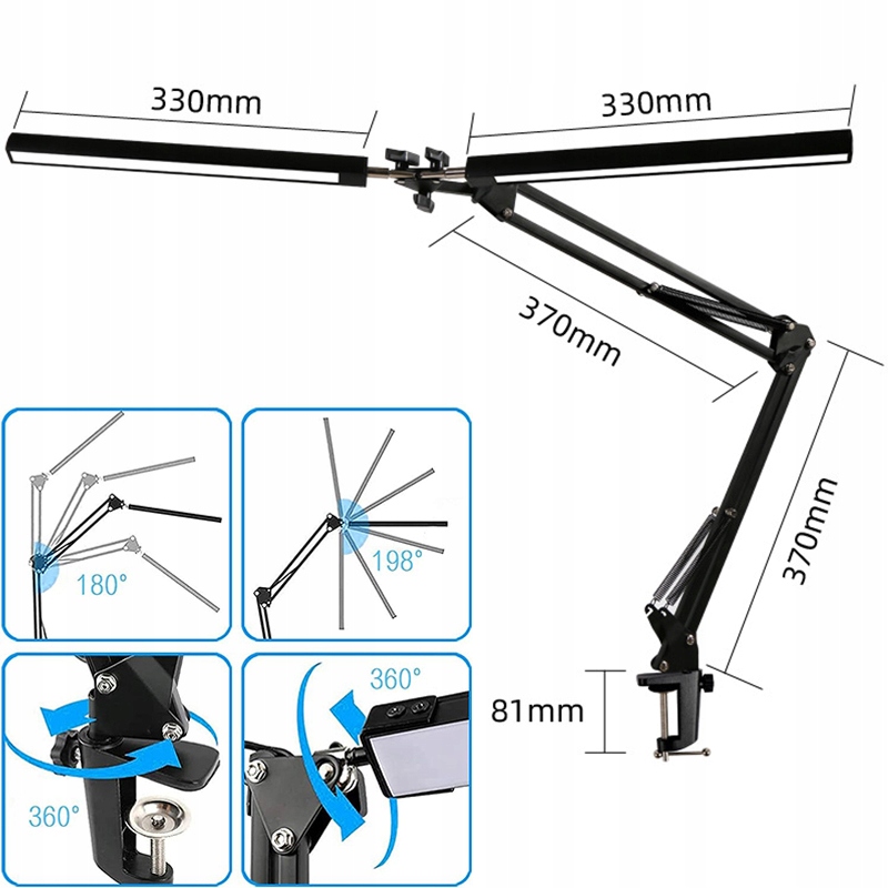 LAMPKA BIURKOWA KREŚLARSKA SZKOLNA BEZCIENIOWA LED + REGULOWANY WSPORNIK Kod producenta 0532