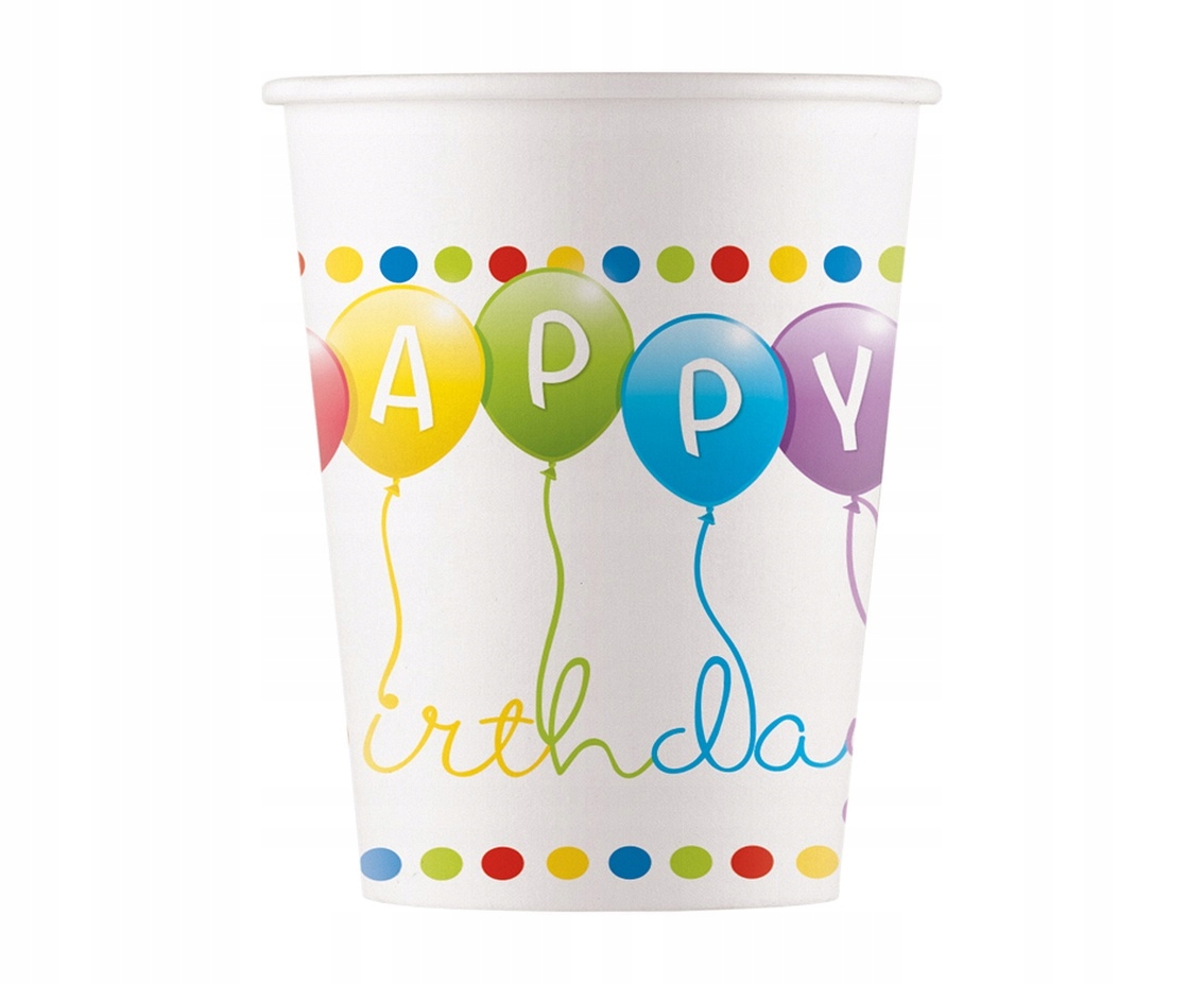 

Kubeczki papierowe Happy Birthday Streamers 8 szt