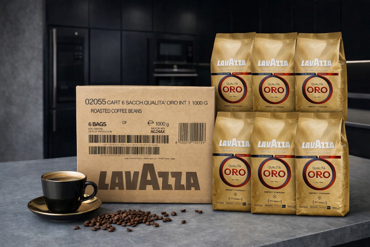 Levně Káva zrnková Arabica Lavazza Qualita Oro 1000 g Set 6 Kusů X Karton
