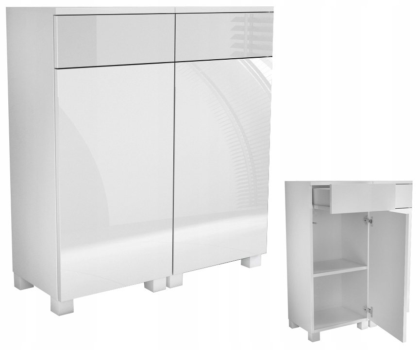 komoda do łazienki 80 80cm (40+40) stojąca wisząca nowoczesna biały połysk
