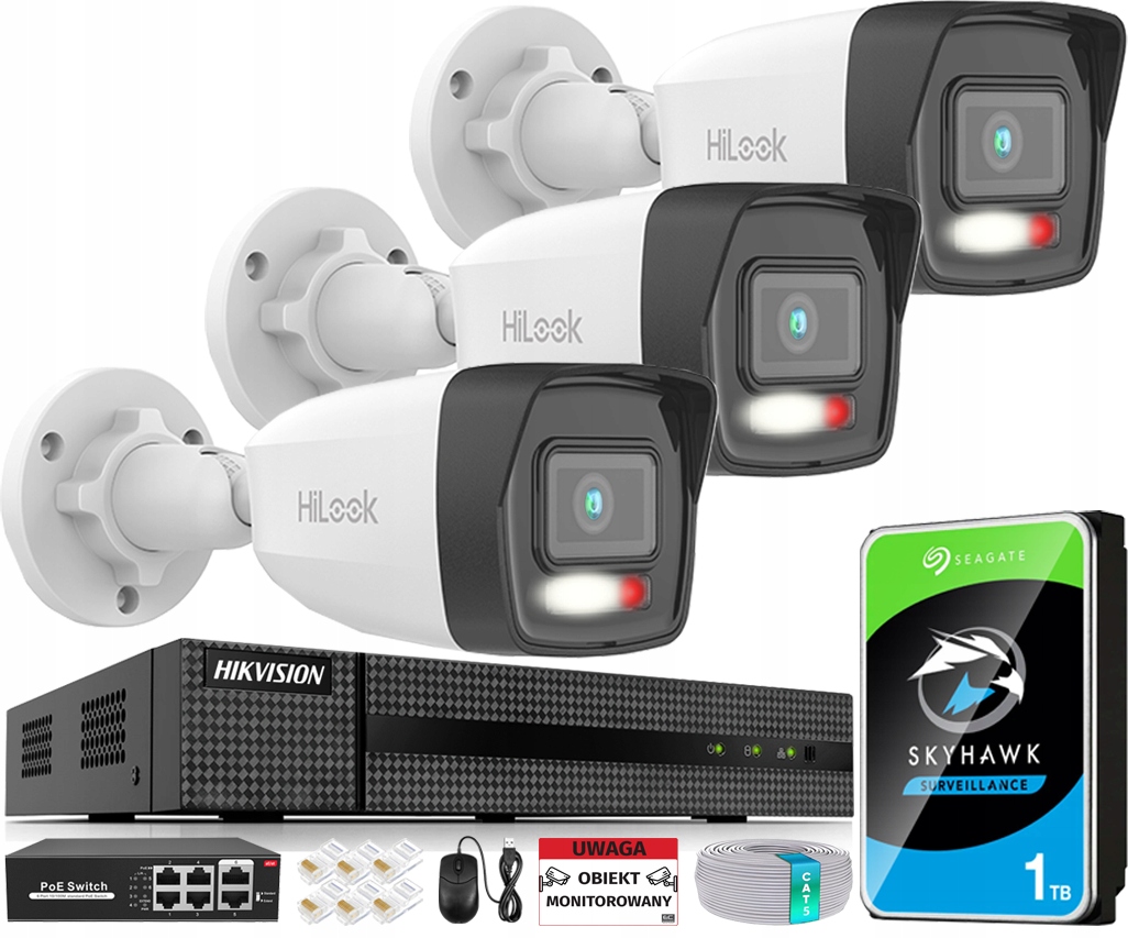 Ip monitorovací sada 3x Kamera IPCAM-B4-30DL HiLook Rekordér Hikvision