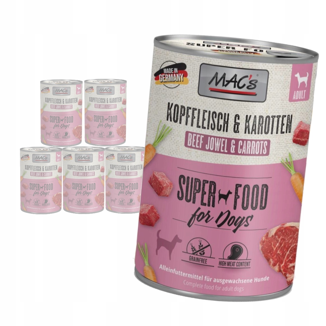 MAC's Dog Bezobilné Vlhké Krmivo pro psy Hovězí hlava s mrkví 6x400g