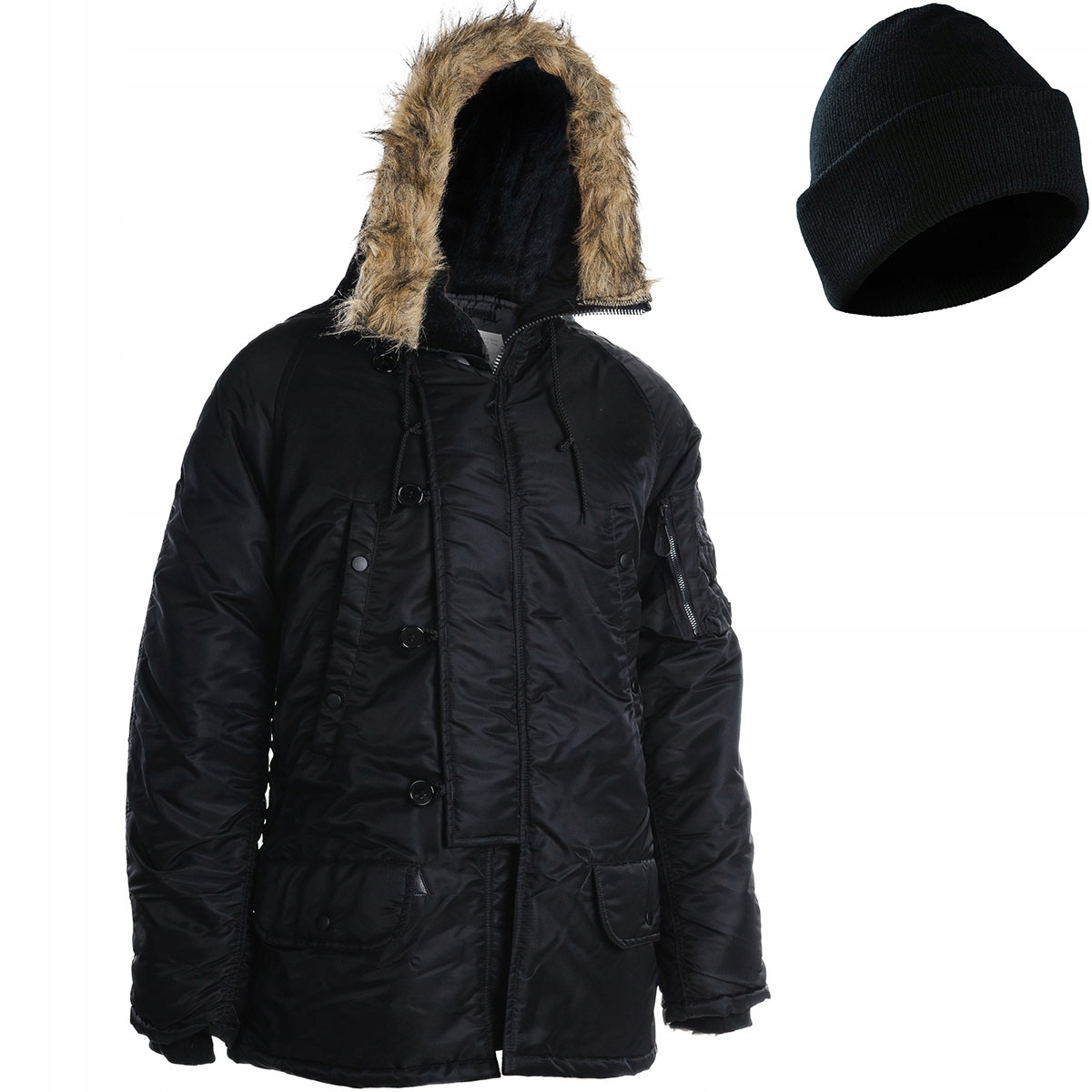 Zimní Bunda Pánská vojenská parka Alaska s kapucí Mil-Tec N3B Černá S