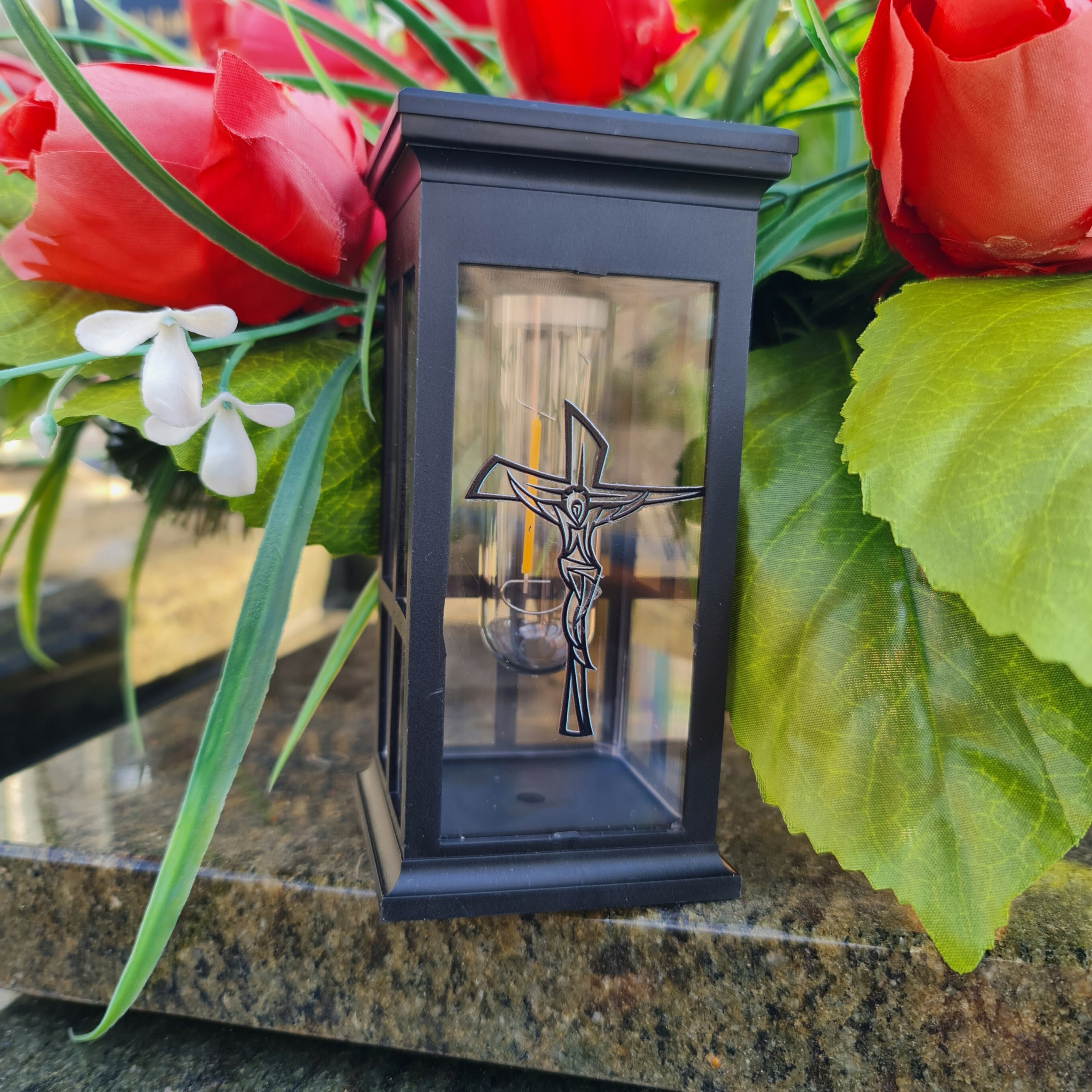 ZNICZ SOLARNY LED LAMPION STATUETKA NA CMENTARZ LAMPA NA GRÓB NOWOŚCI Wysokość produktu 13.7 cm