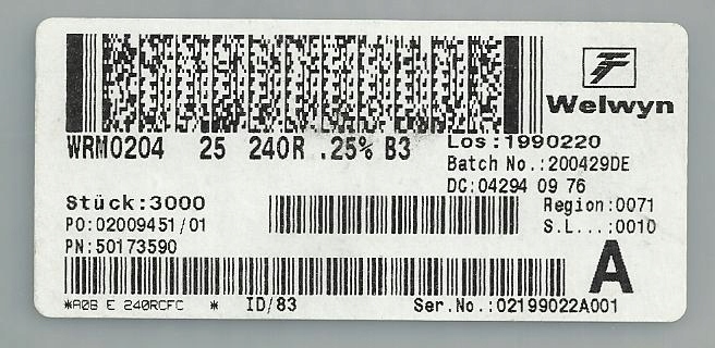 20x 240R 0.25% 25ppm Rezystor Smd minimelf WRM0204