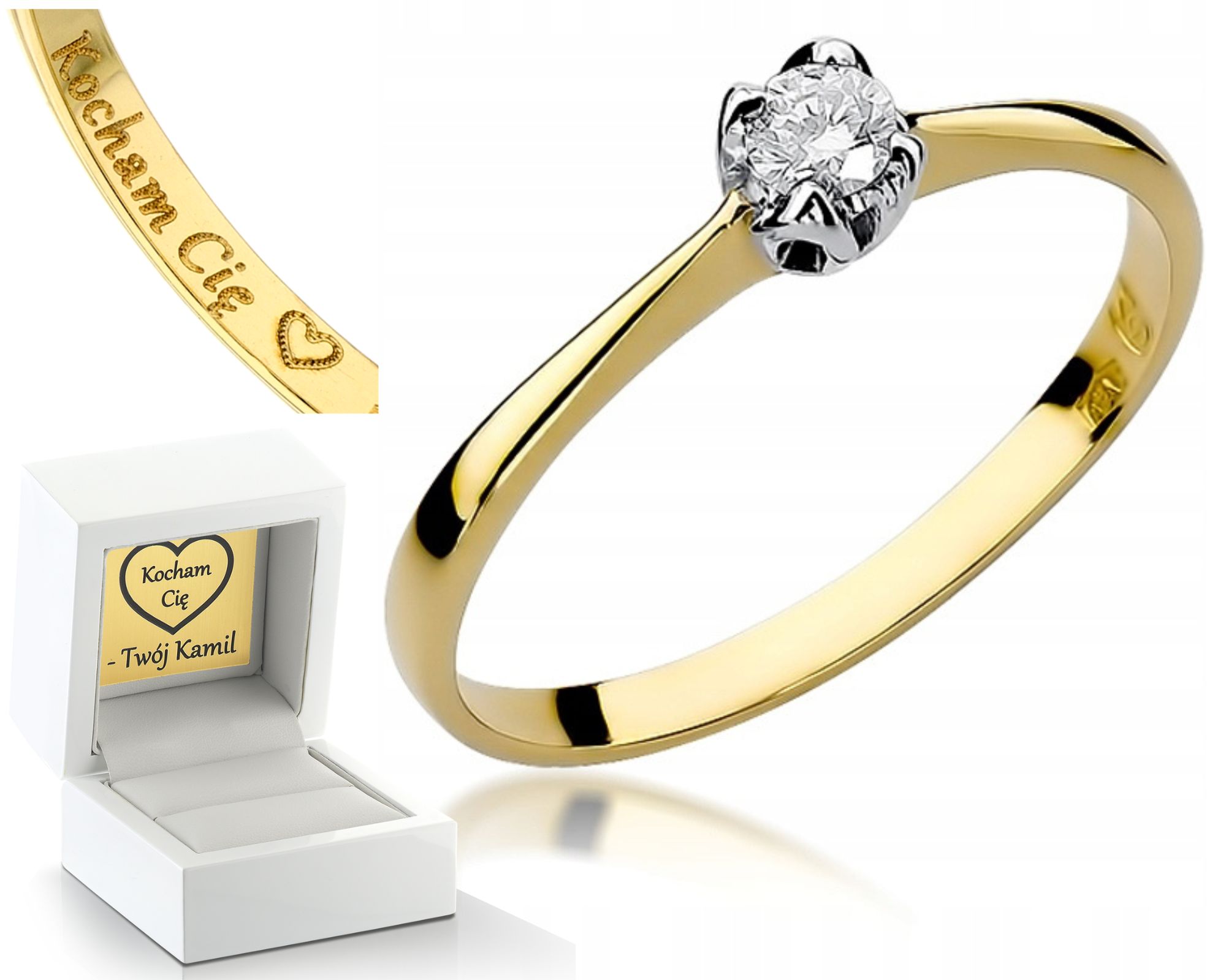 Zlatý Prstýnek Diamantový Briliant Gravírování Bonus Zlato