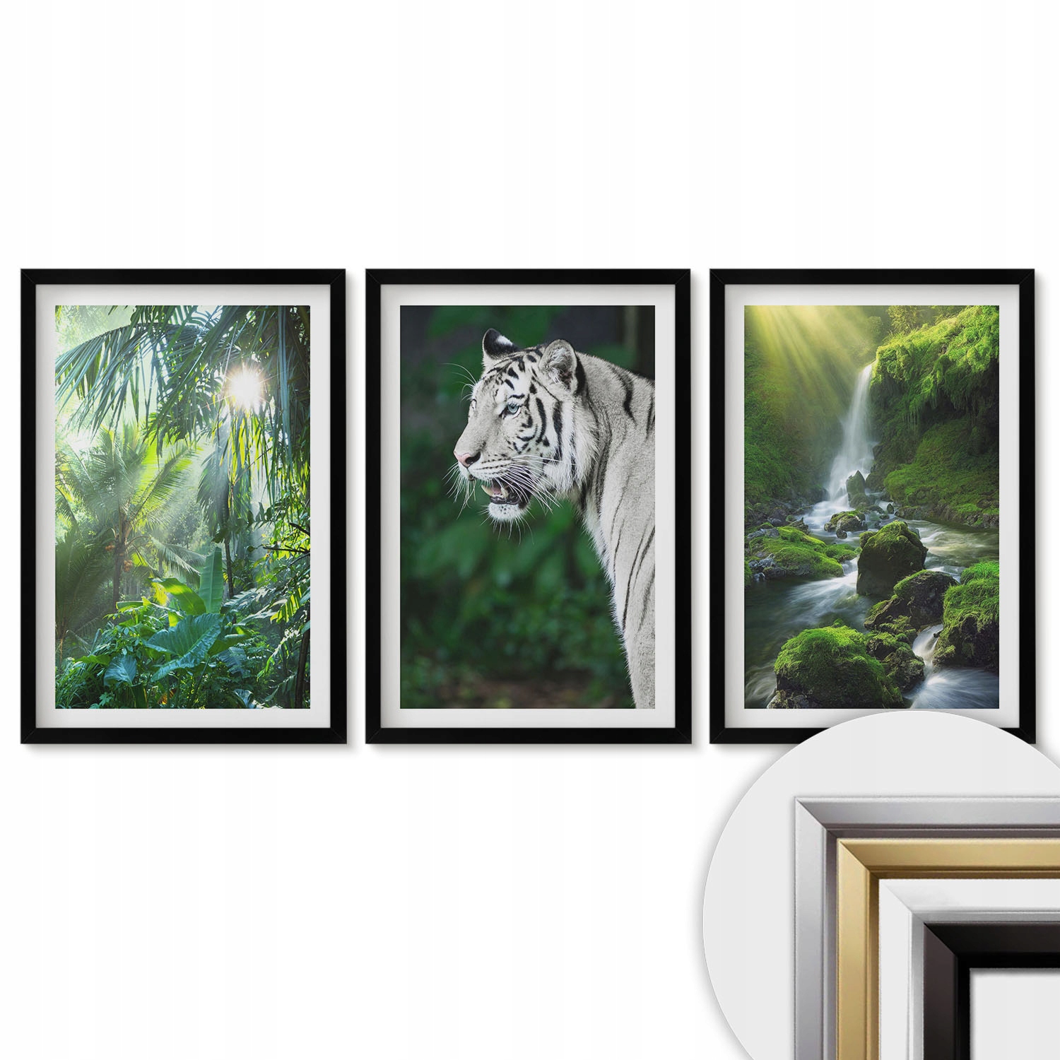 Sada Triptych Set Foto Obrazů Sada 40x60 Džungle tygr vodopád