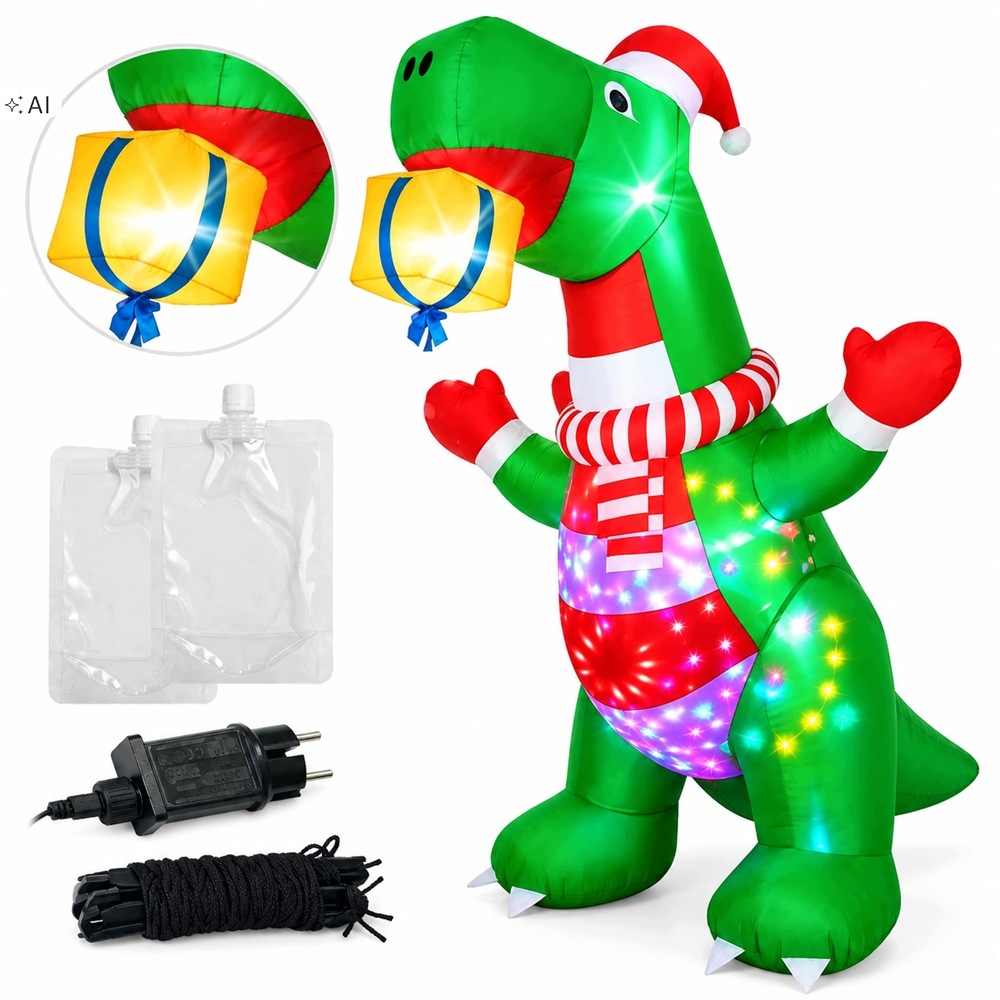 Nafukovací Svítící dinosaurus XXXL Led Vánoční Dekorace Ozdoba Vánoce 240