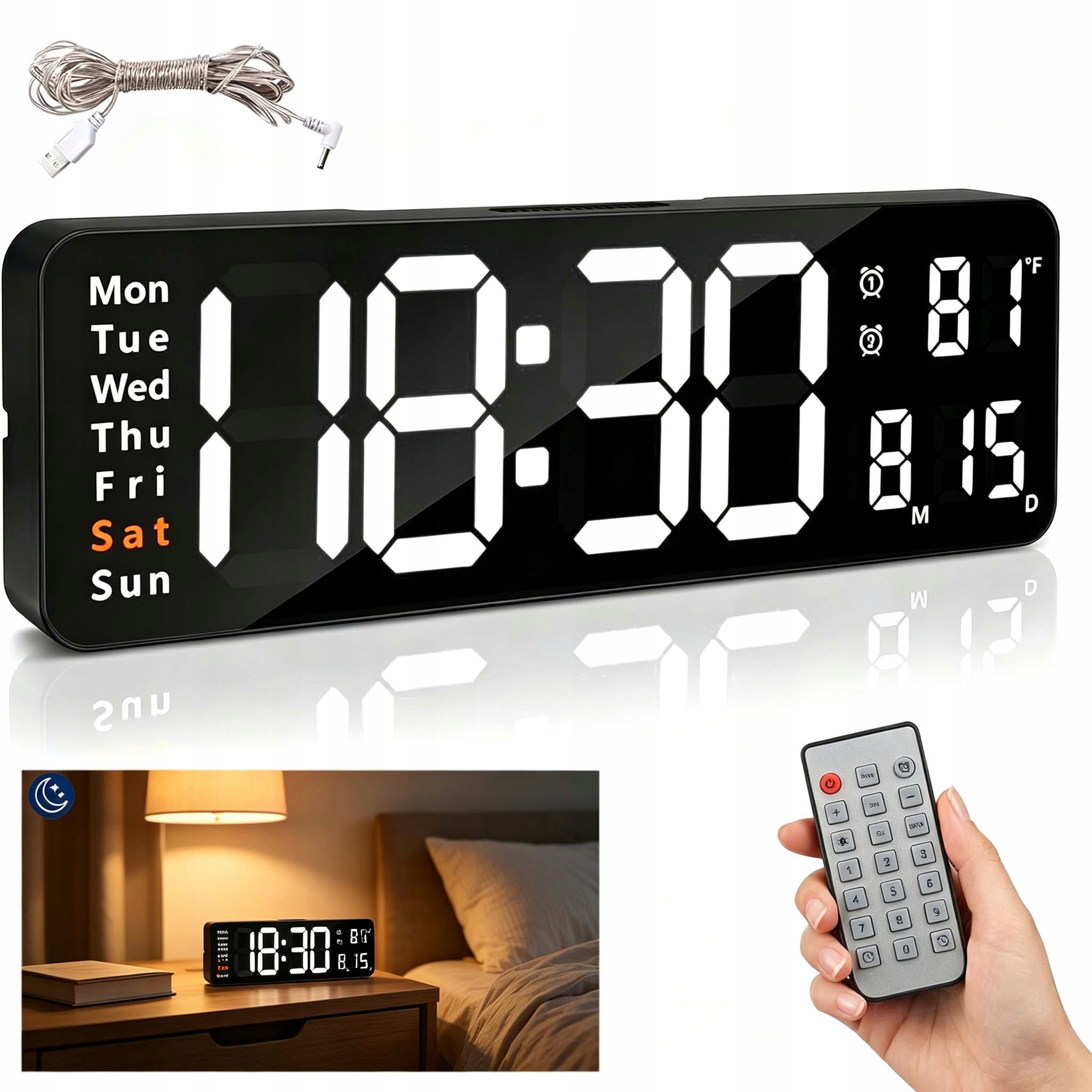 Elektronický Budík Digitální Tichý Led Moderní Stojící Napájecí Zdroj