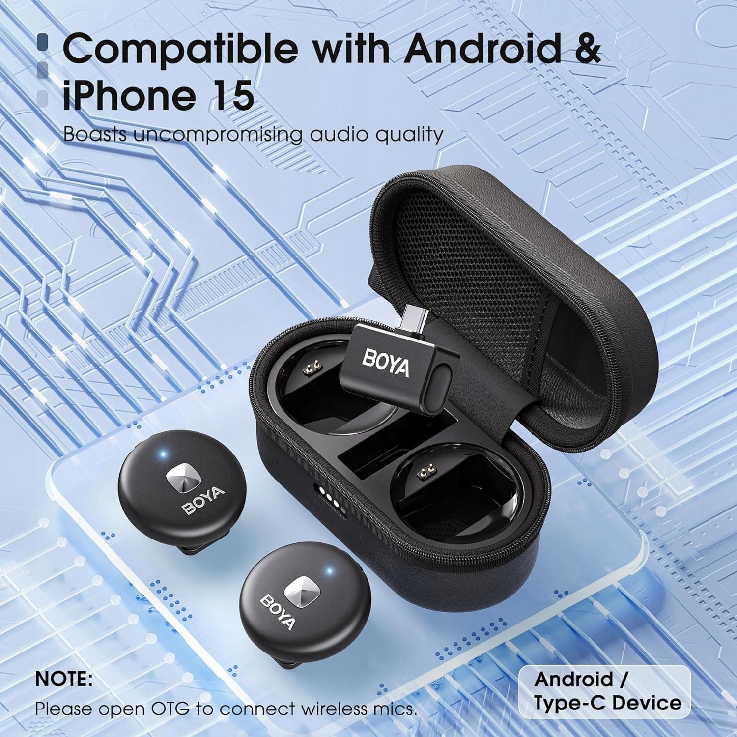 BOYA Omic-U Bezprzewodowy mikrofon krawatowy do telefonu z systemem Android typu C Kod producenta BOYA Omic-U Black