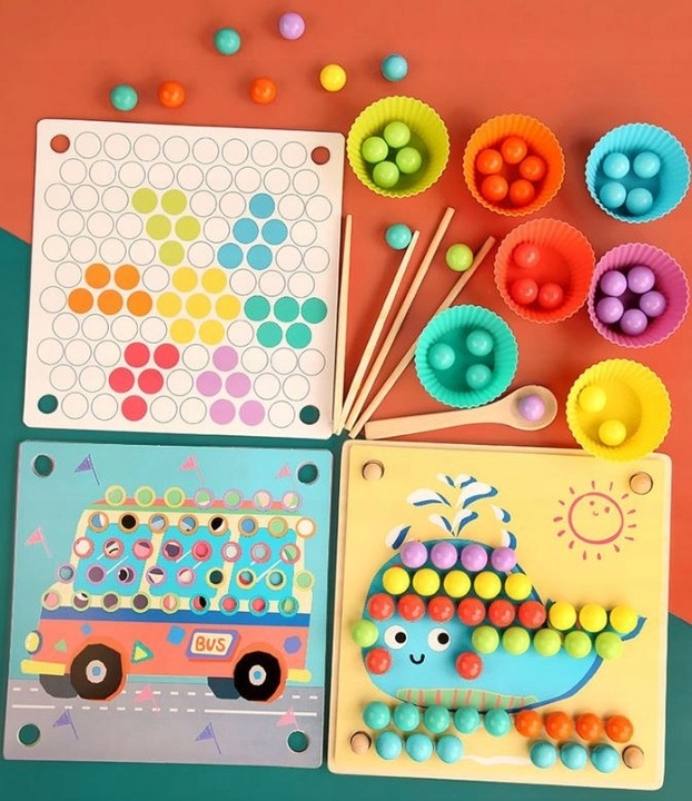 Drewniana mozaika z kulkami RegMag ZI-07 – sorter Montessori, 77 kulek – Mozaika z kulkami RegMag ZI-07 – sortowanie i układa