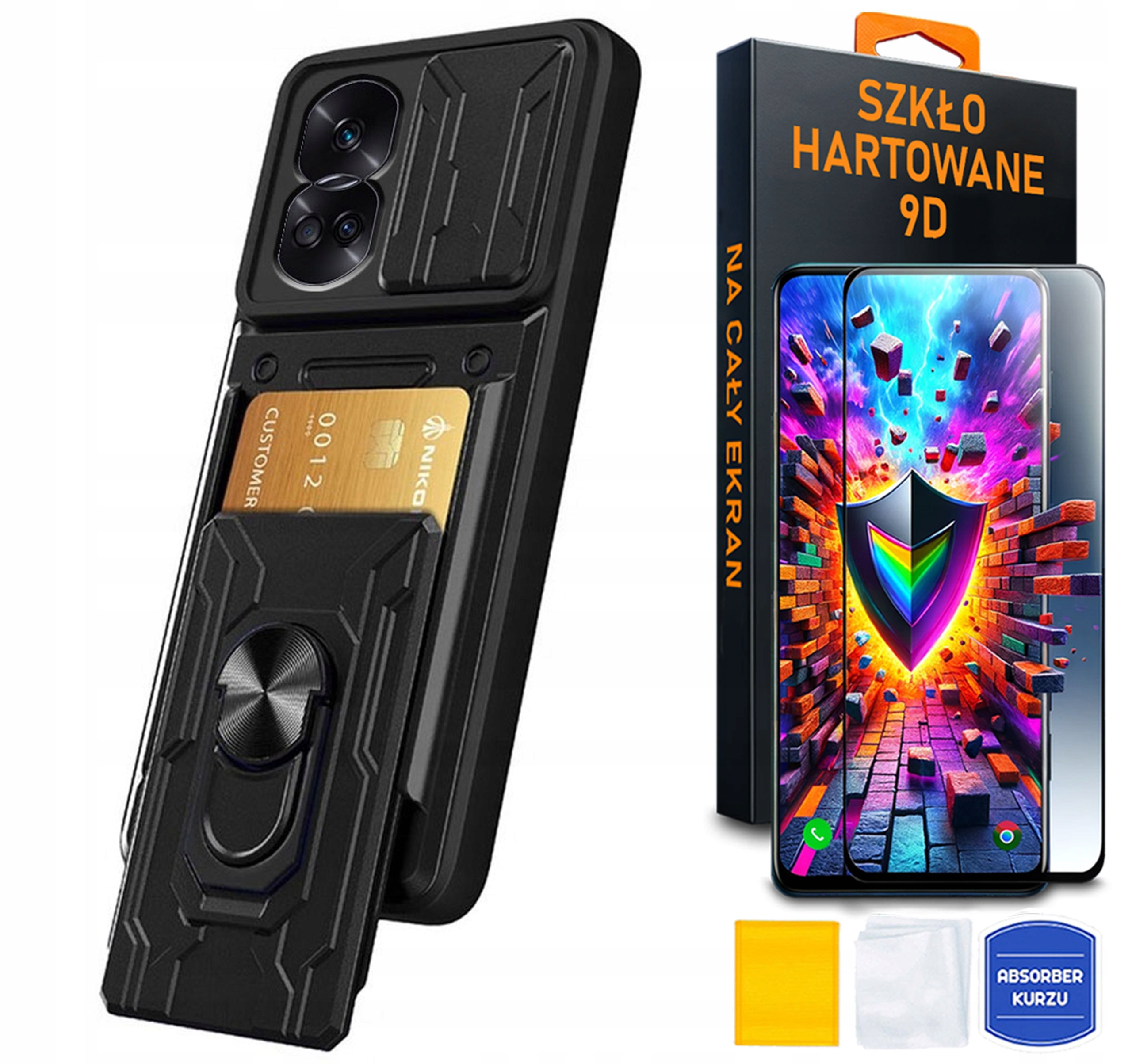 Etui do Honor 90 Lite RING PANCERNE NA KARTĘ + SZKŁO 9D NA CAŁY EKRAN