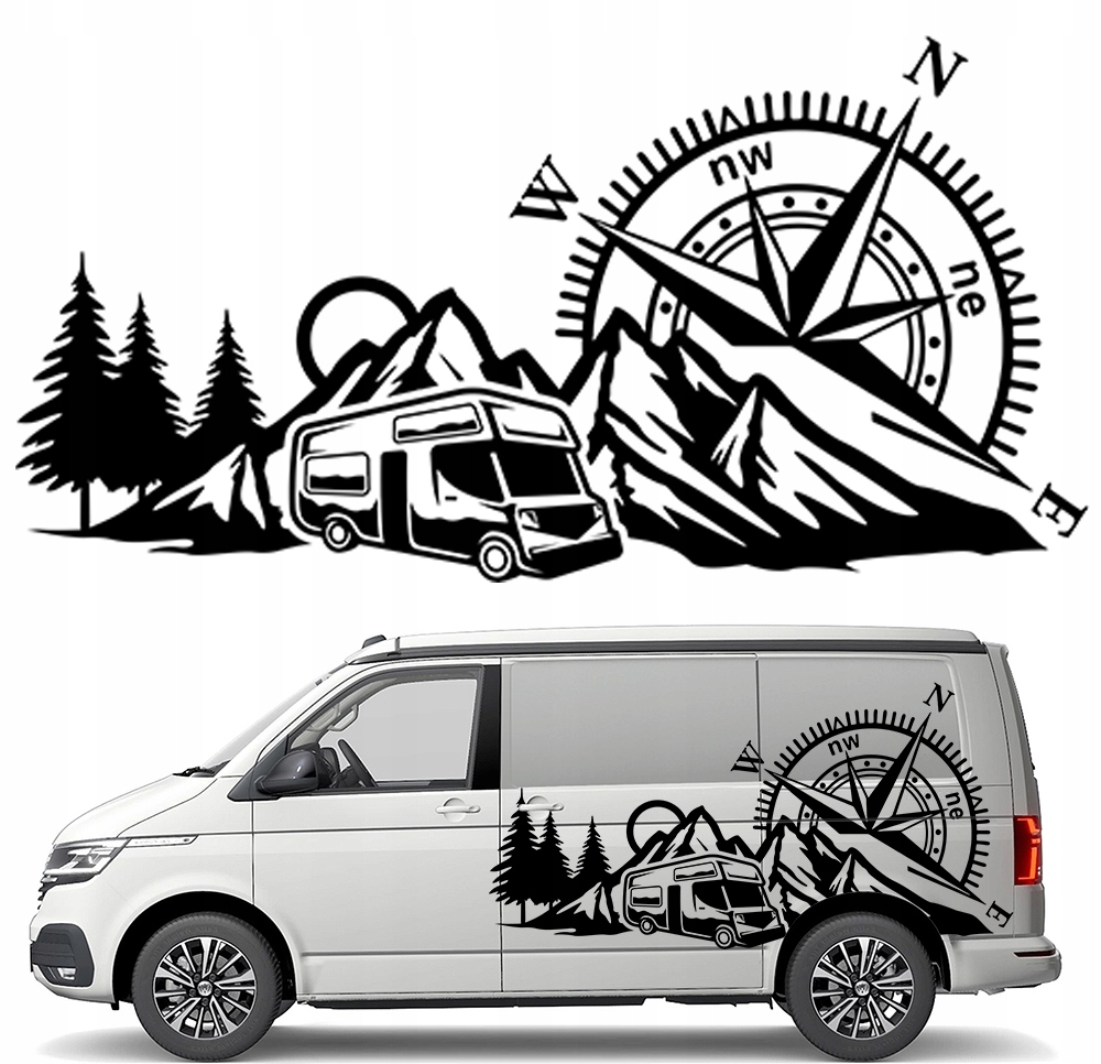 Samolepka na karavan Motiv Camping Kompas Hory Růže Větrů Les 90x177 |Barva