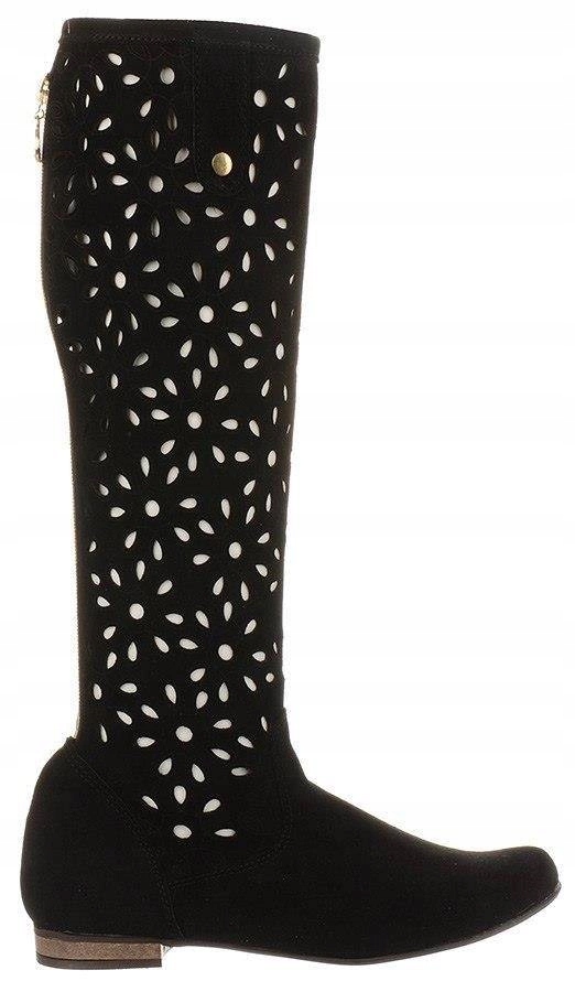 Dámské semišové kožené kozačky nubuk s černým plochým podpatkem, velikost 38