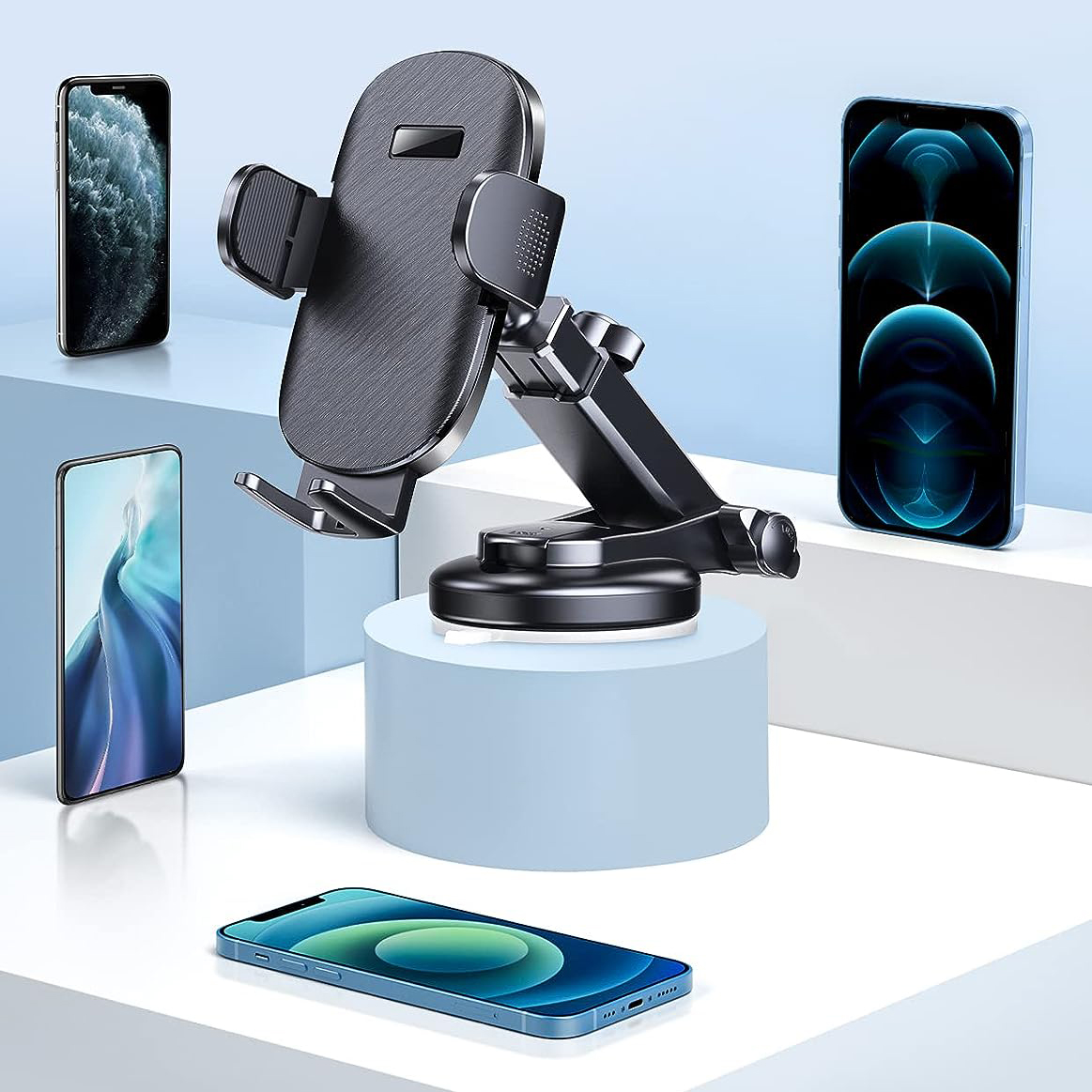 UCHWYT SAMOCHODOWY NA TELEFON SZYBĘ KOKPIT REGULACJA DŁUGOŚĆ OBROTOWY MOCNY Kolor czarny