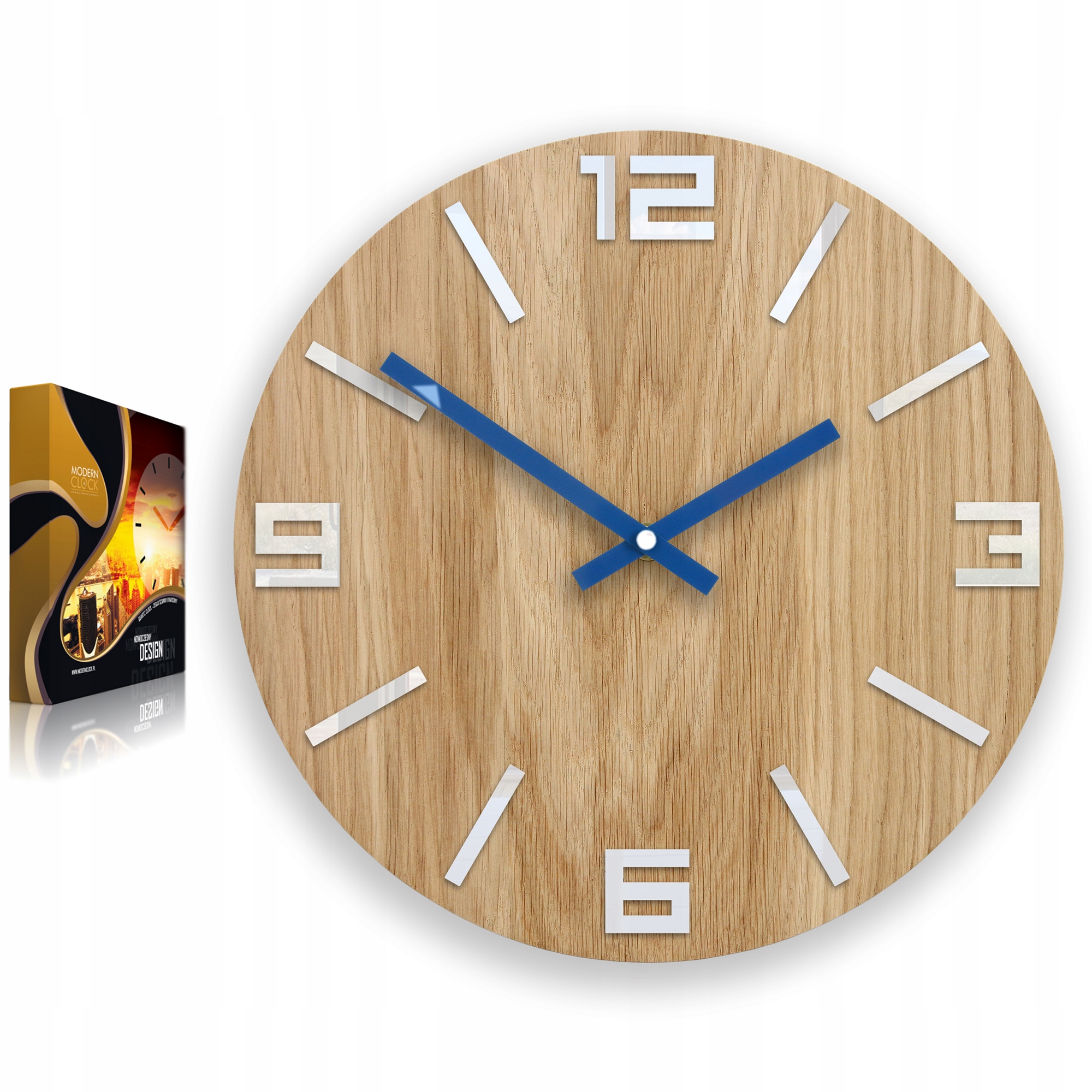 

Klasyczny zegar scienny Arabic Biało-Granatowy Dąb