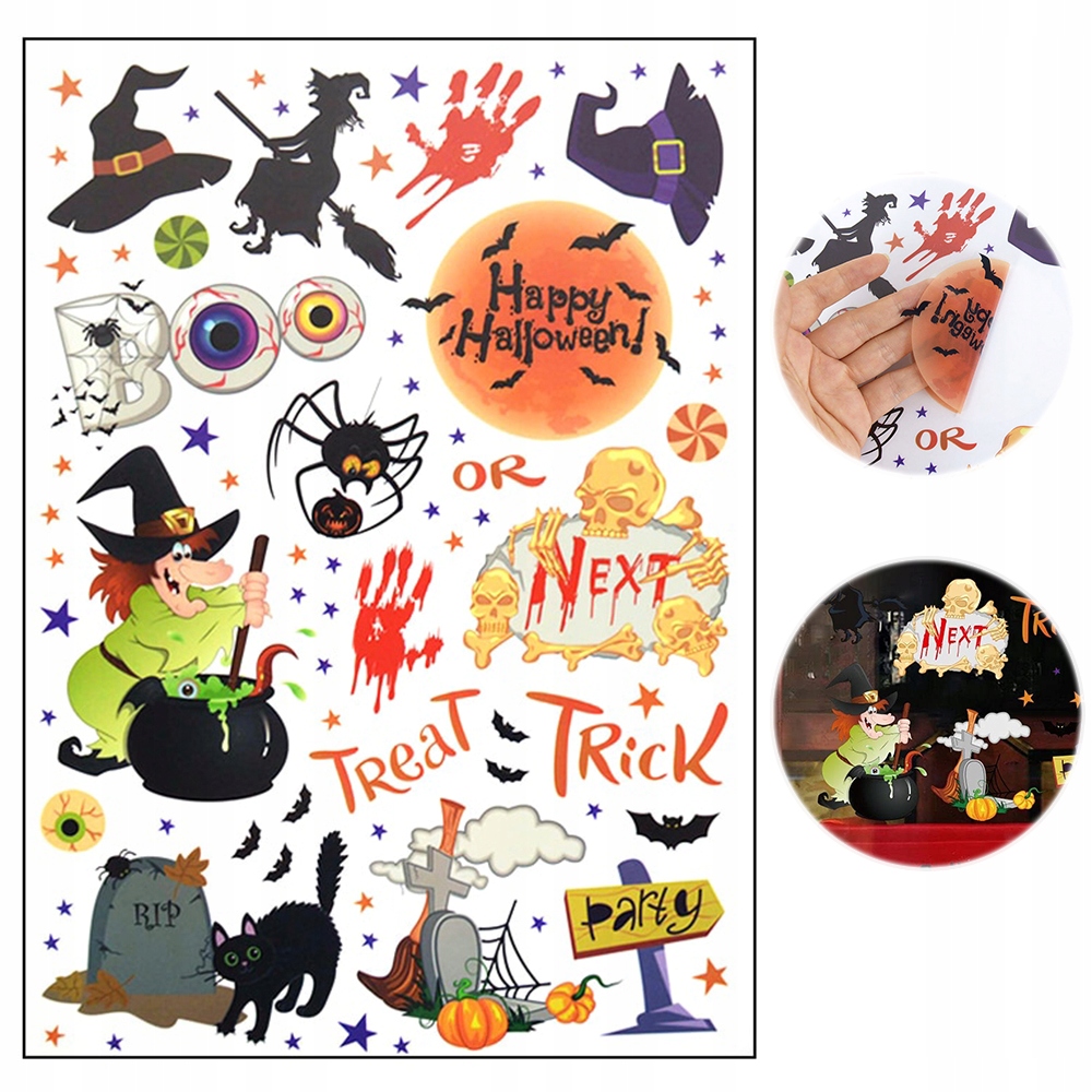 NAKLEJKI NALEPKI SAMOPRZYLEPNE NA OKNO LUSTRO HALLOWEEN WIEDŹMA CZAROWNICA