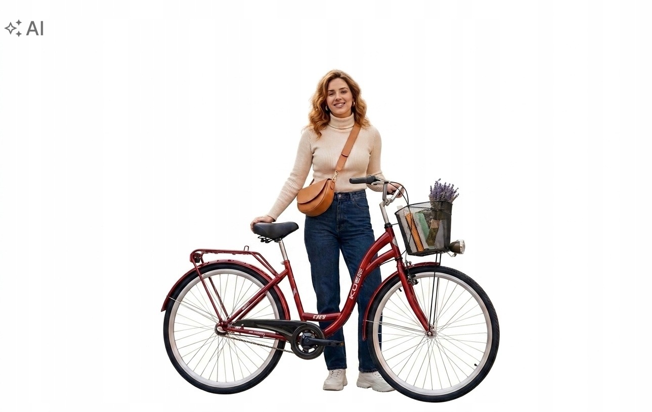Stylowy rower miejski damski 28 Kozbike 3 biegi bordowy