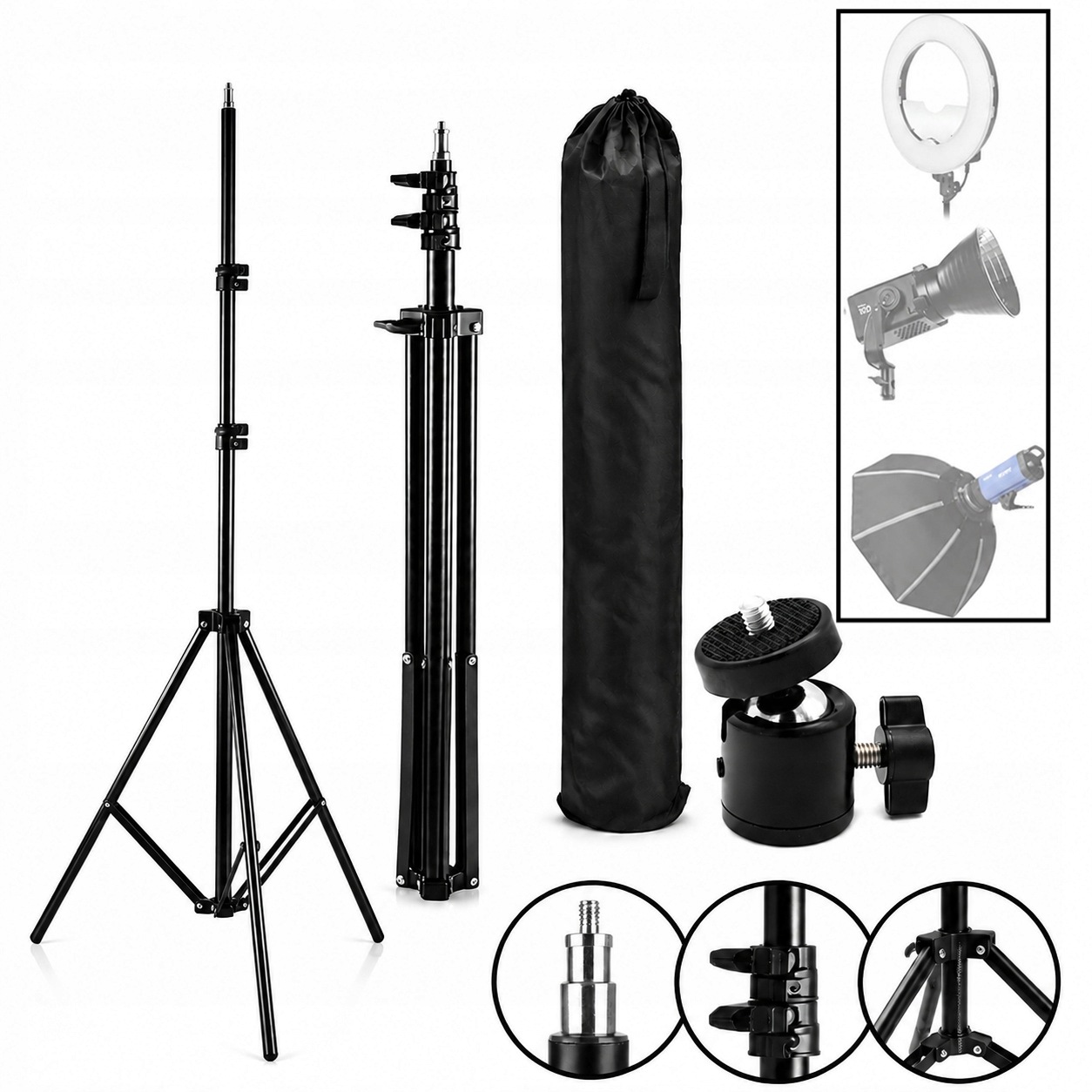 Studiový osvětlovací stativ 290 cm 5 kg 16 mm 1/4" hlava taška