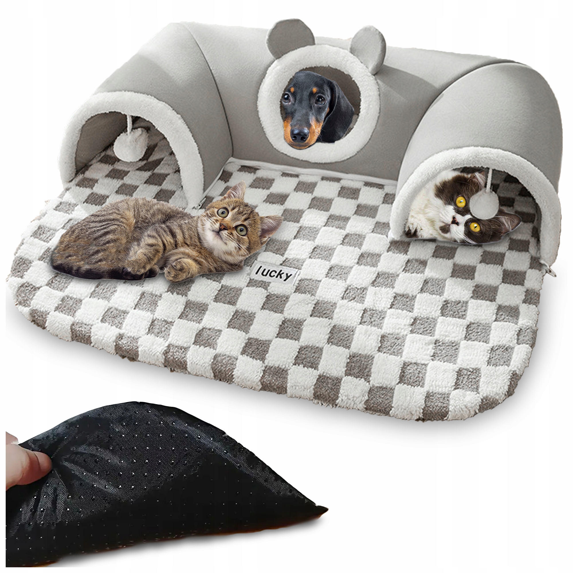 Levně Pelíšek Pelech Šedý S Pro Kočky S Tunelem 2V1 XL 86x70x26