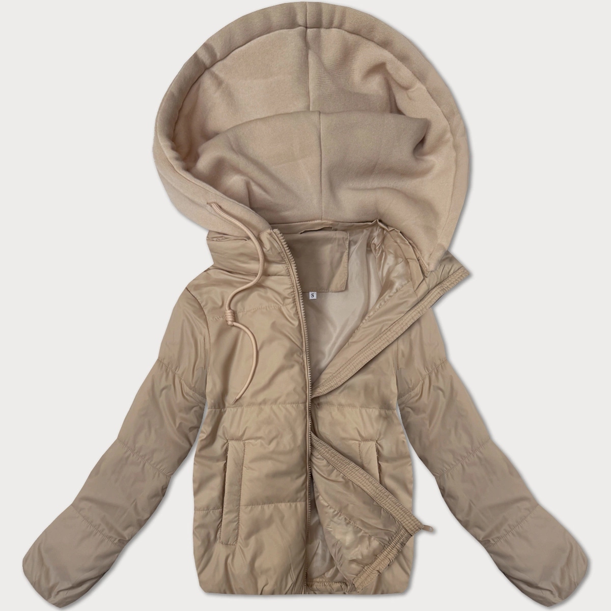 Pikovaná Bunda Kapuce 16M9236 Béžová M (38)