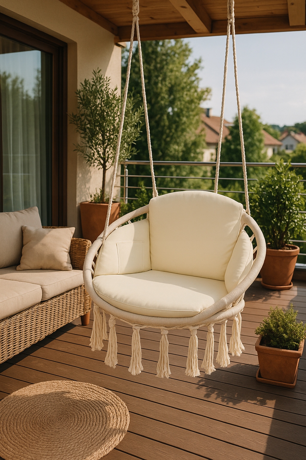 Huśtawka Ogrodowa Beżowa Fotel Bujak Hamak Ogrodowy Modern+poduszka