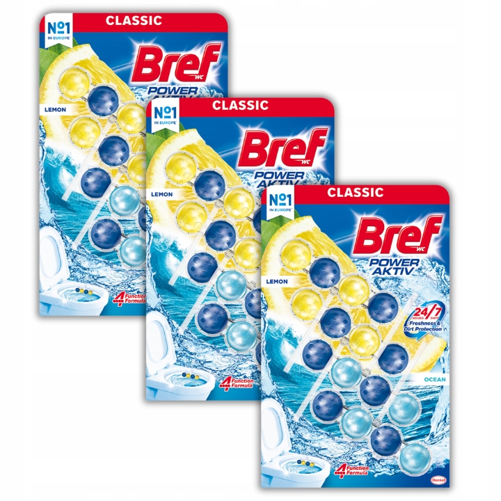 Levně 3X Toaletní Kostky Přívěsky Bref Power Aktiv Citron Mořský Vánek 12X50G