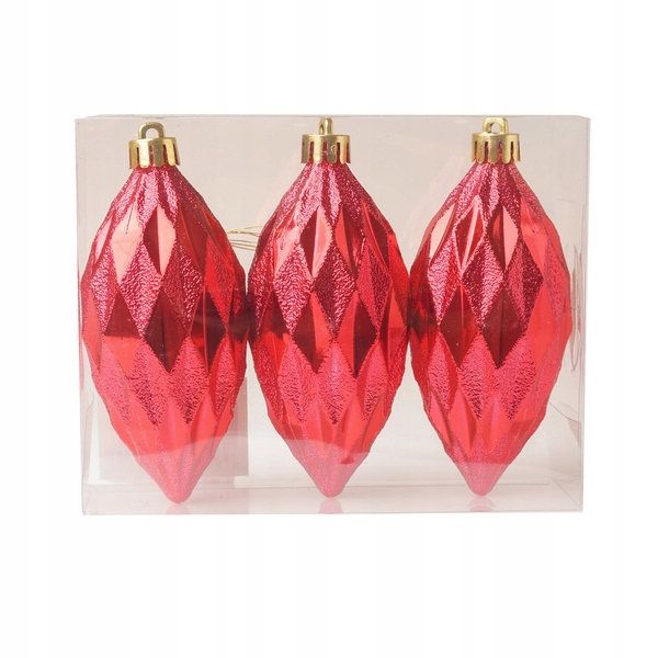 

Bombka 3szt 10cm podłużna, romby czerwona