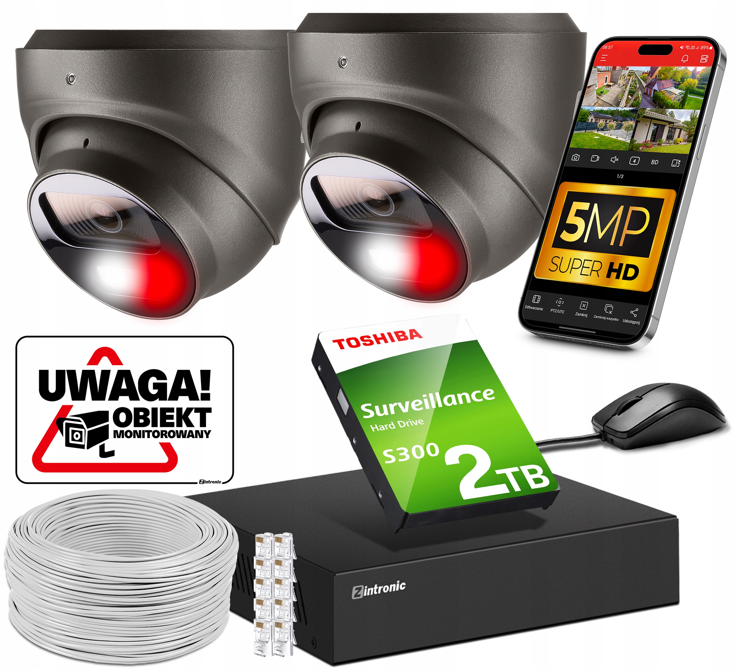 Sada pro monitorování Poe 5MPx 2 kamery D5 Šedá 2TB Dual Light Detekce
