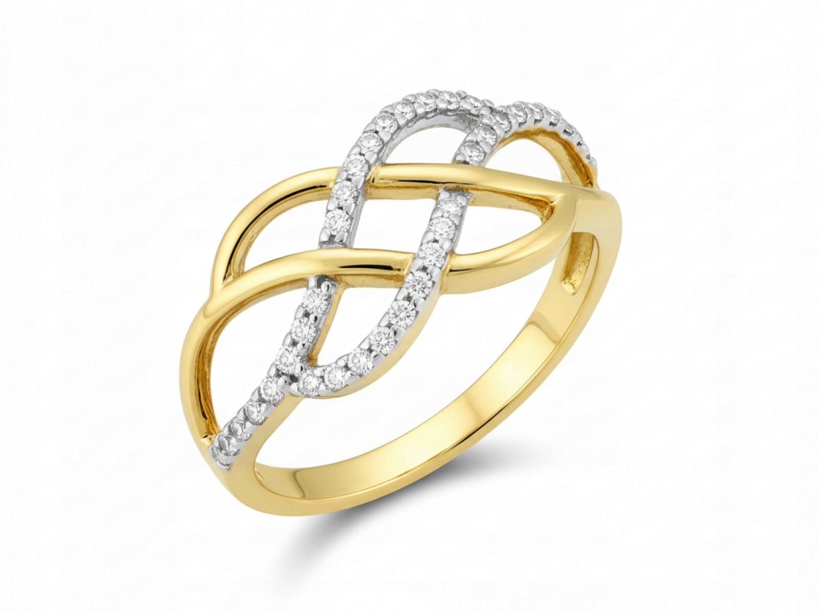 Zlatý prstýnek Široký 585 bílé zlato r18 Ažurový vzor 2.07g zirkony