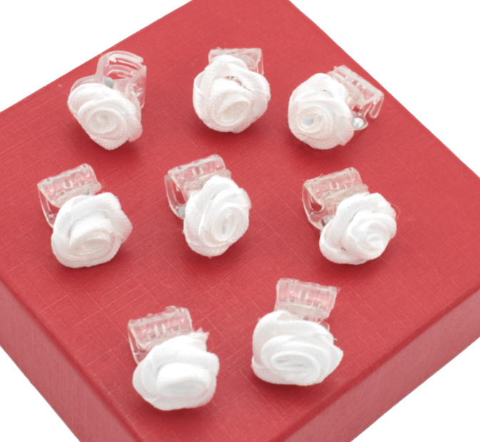 ŻABKI DO WŁOSÓW BIAŁE RÓŻYCZKI 8 SZTUK 1 cm