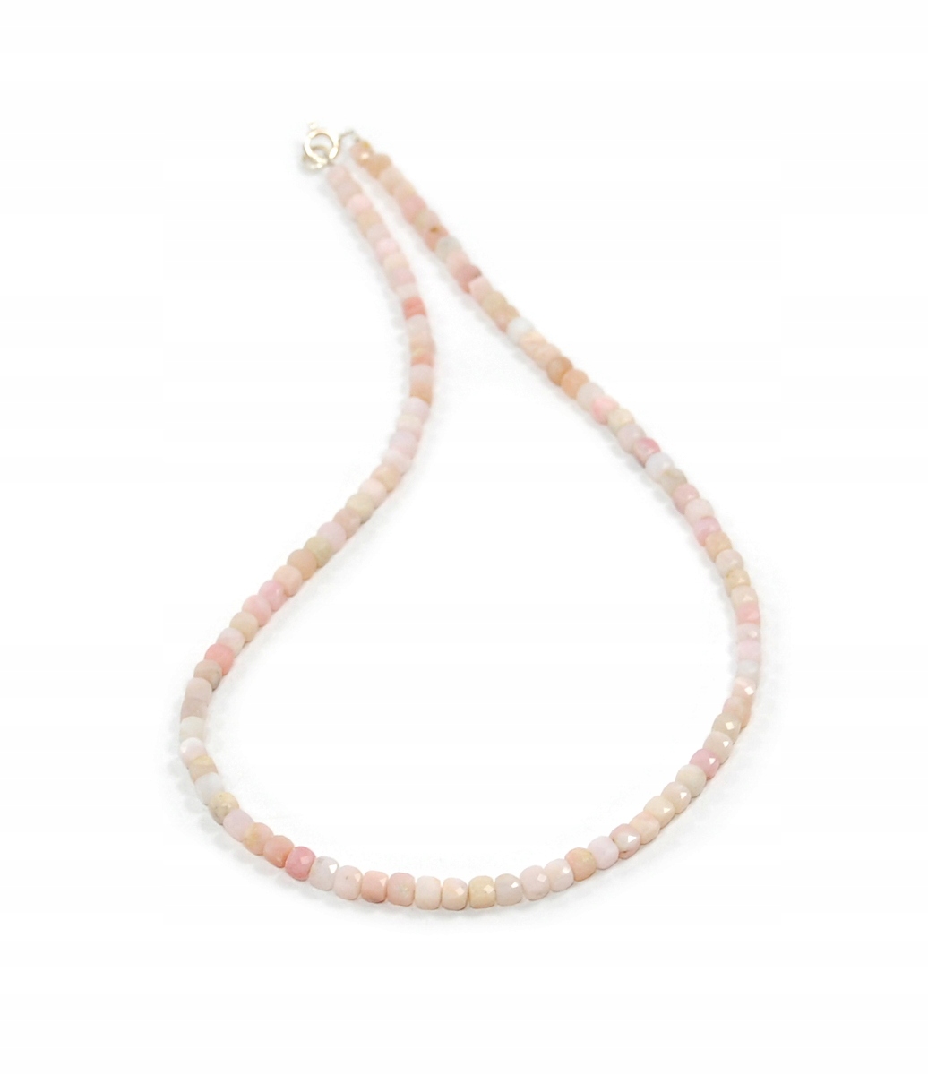 Náhrdelník přírodní růžový Opal Peru Andy kostky fazetované 4mm stříbro 925