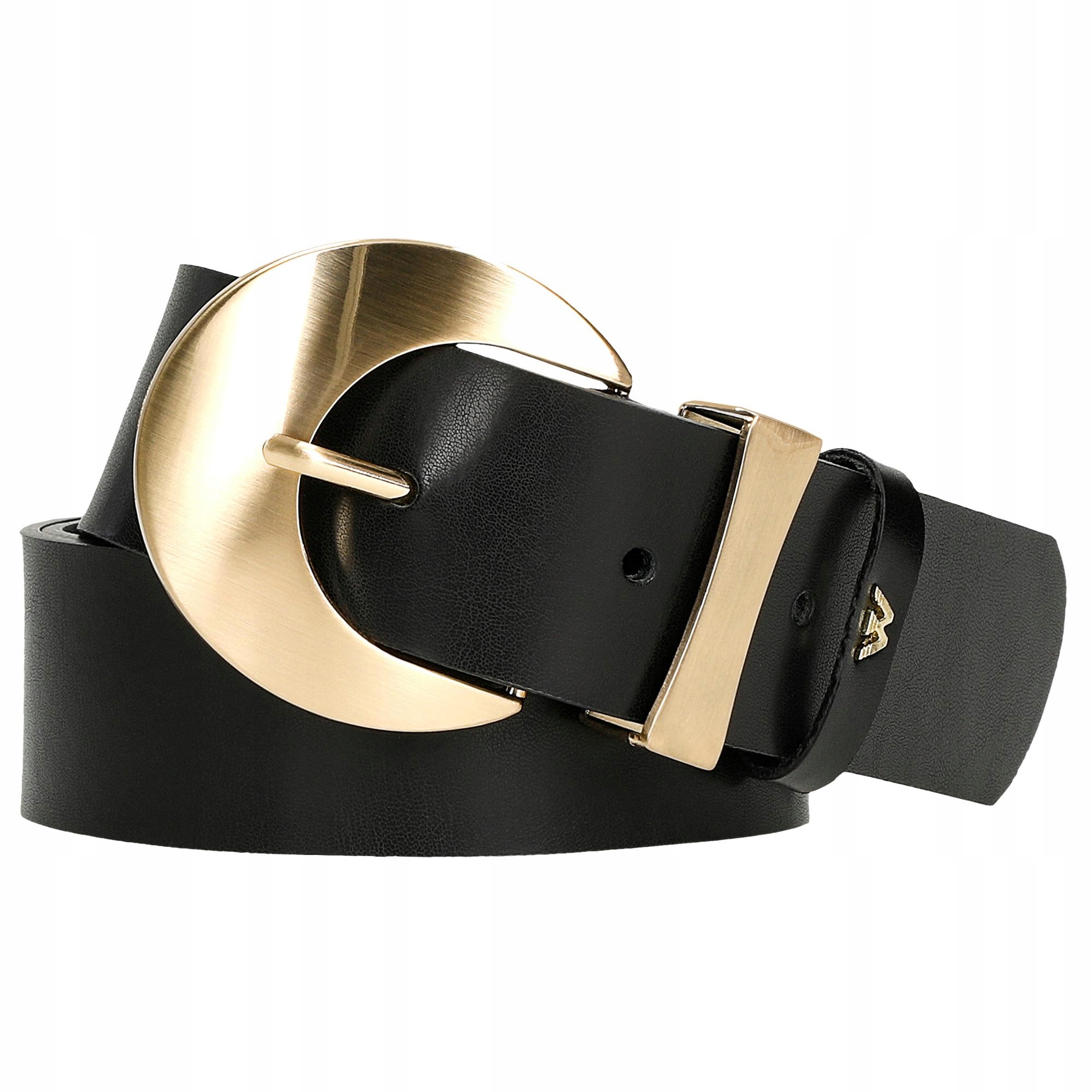 Pasek Damski Skórzany złota klamra Skóra Naturalna licowa czarny Wojas 85cm