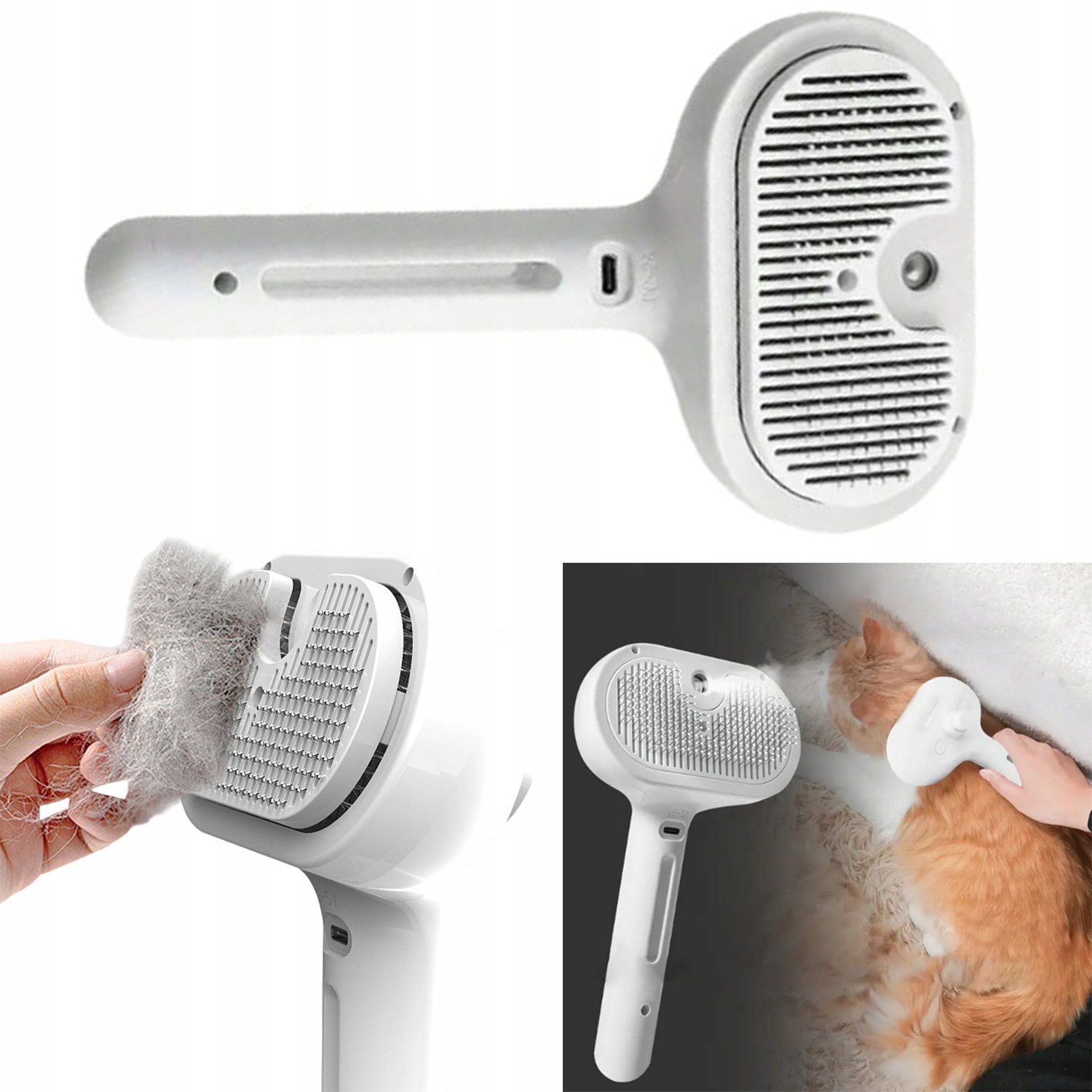Levně Elektrický Parní Kartáč Pro Kočičí, Psí A Kočičí Srst, Jemný Sprej, Kartáč Pro Domácí Zvířata 2 V 1