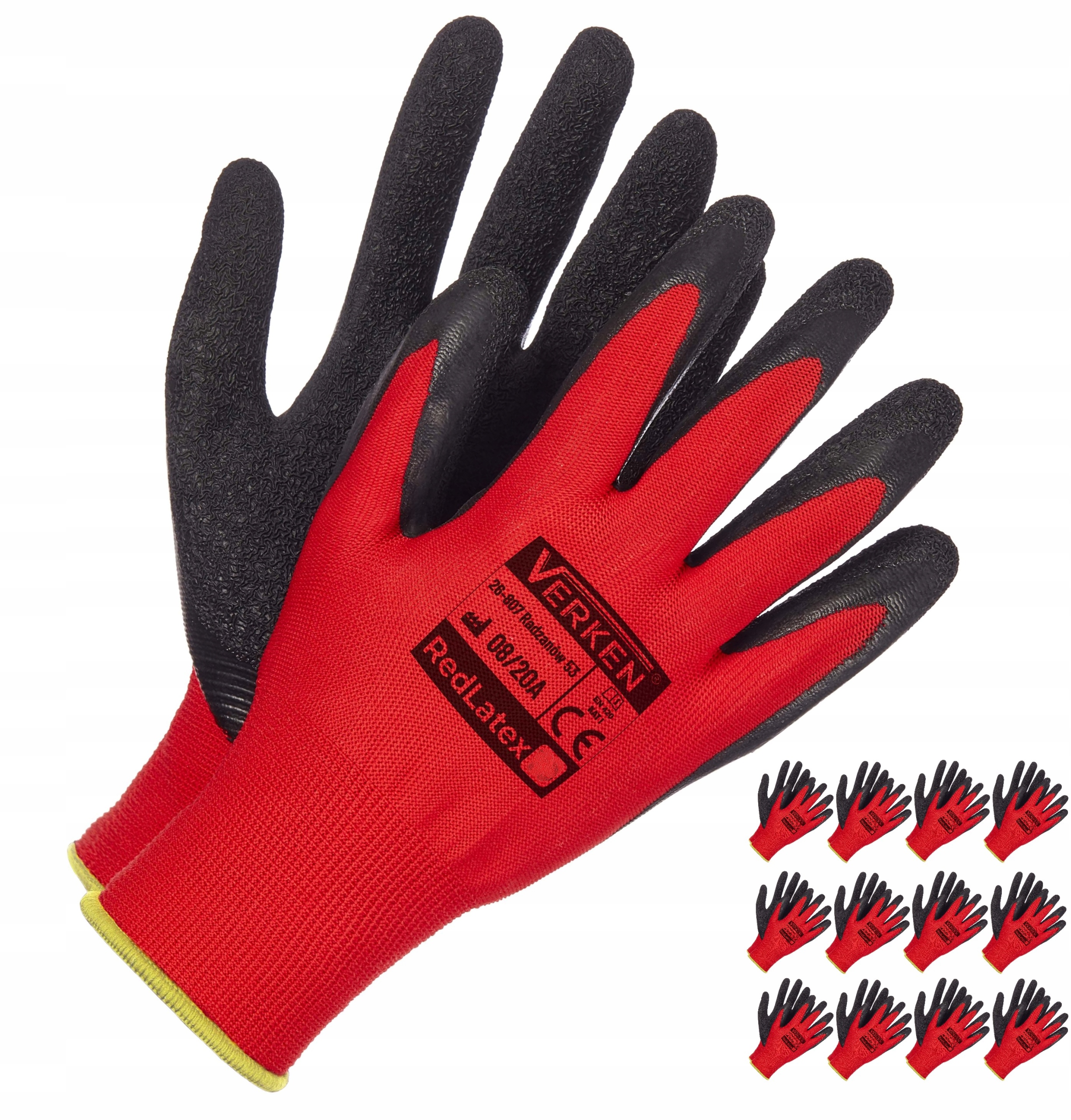 Rękawice Robocze 8 M Rękawiczki RED LATEX MOCNE 12 par