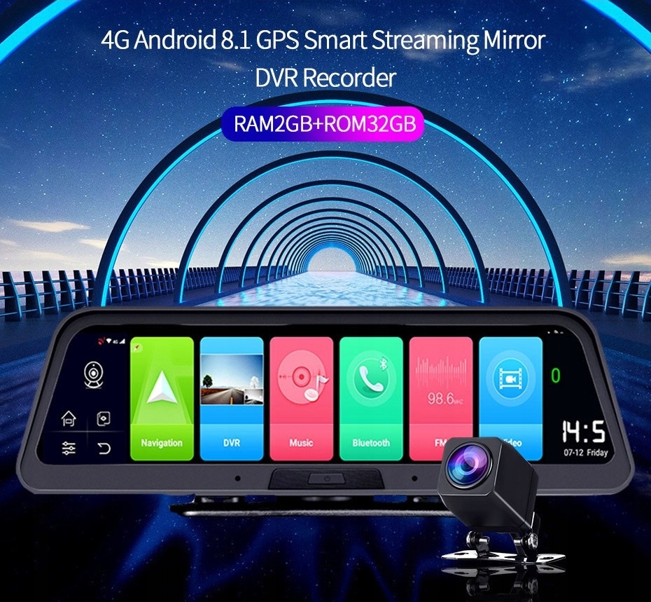 10in1 2MPX 1080P GPS дзеркало водіння рекордер