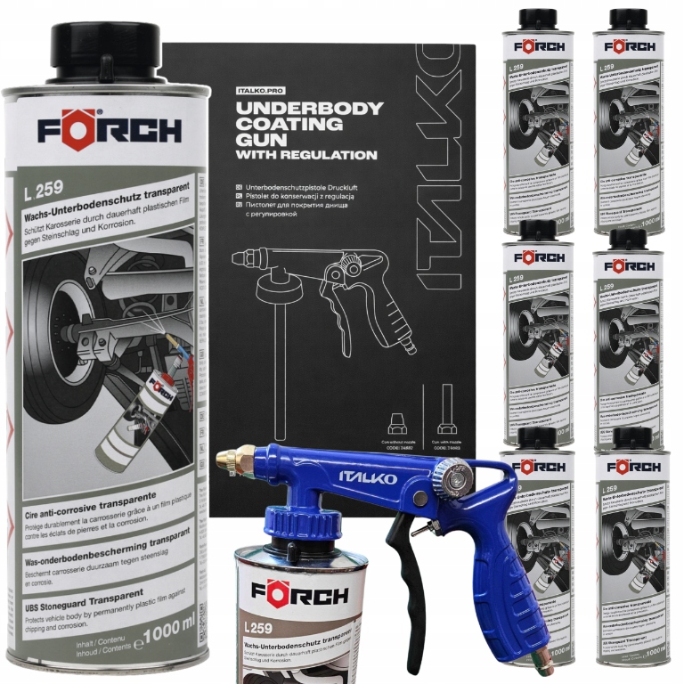 6 x Ochranný vosk na podvozku Forch L259 1L Pistolet s reguláciou vstrekovania