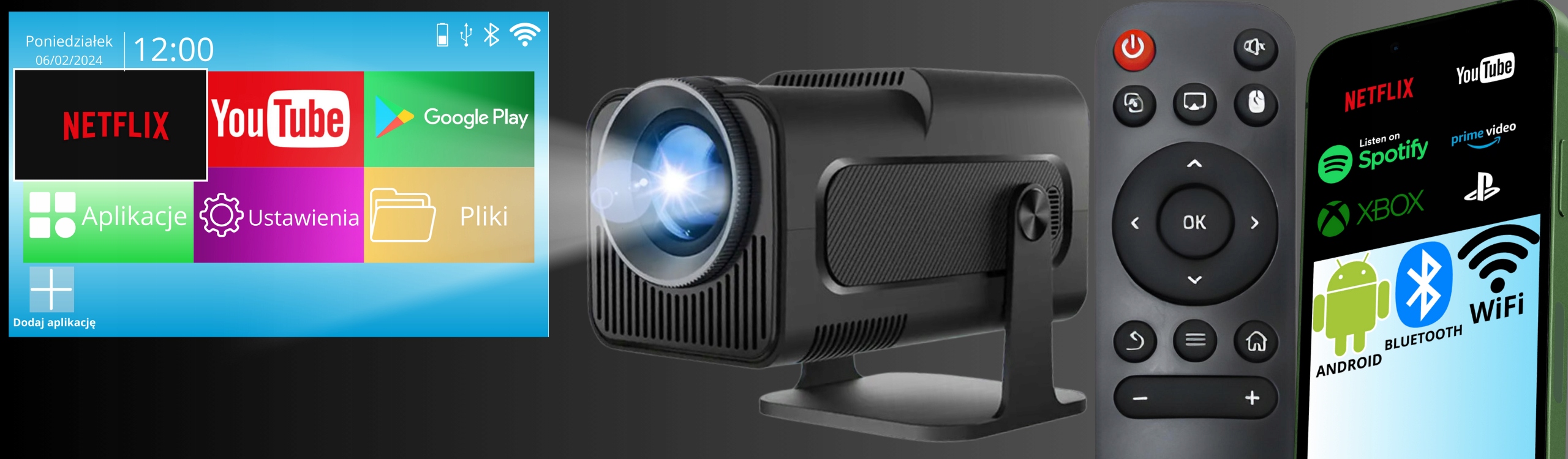 Projektor Rzutnik Android TV WiFi Bluetooth 4K Full HD Przenośny Obrotowy EAN (GTIN) 5905215793523