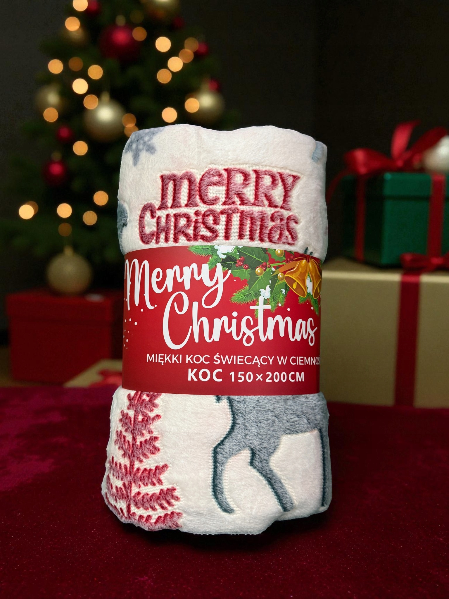 KOC KOCYK POLAROWY ŚWIĄTECZNY DZIECIĘCY ŚWIECĄCY W CIEMNOŚCI 150X200 CM Wymiary 160x200cm