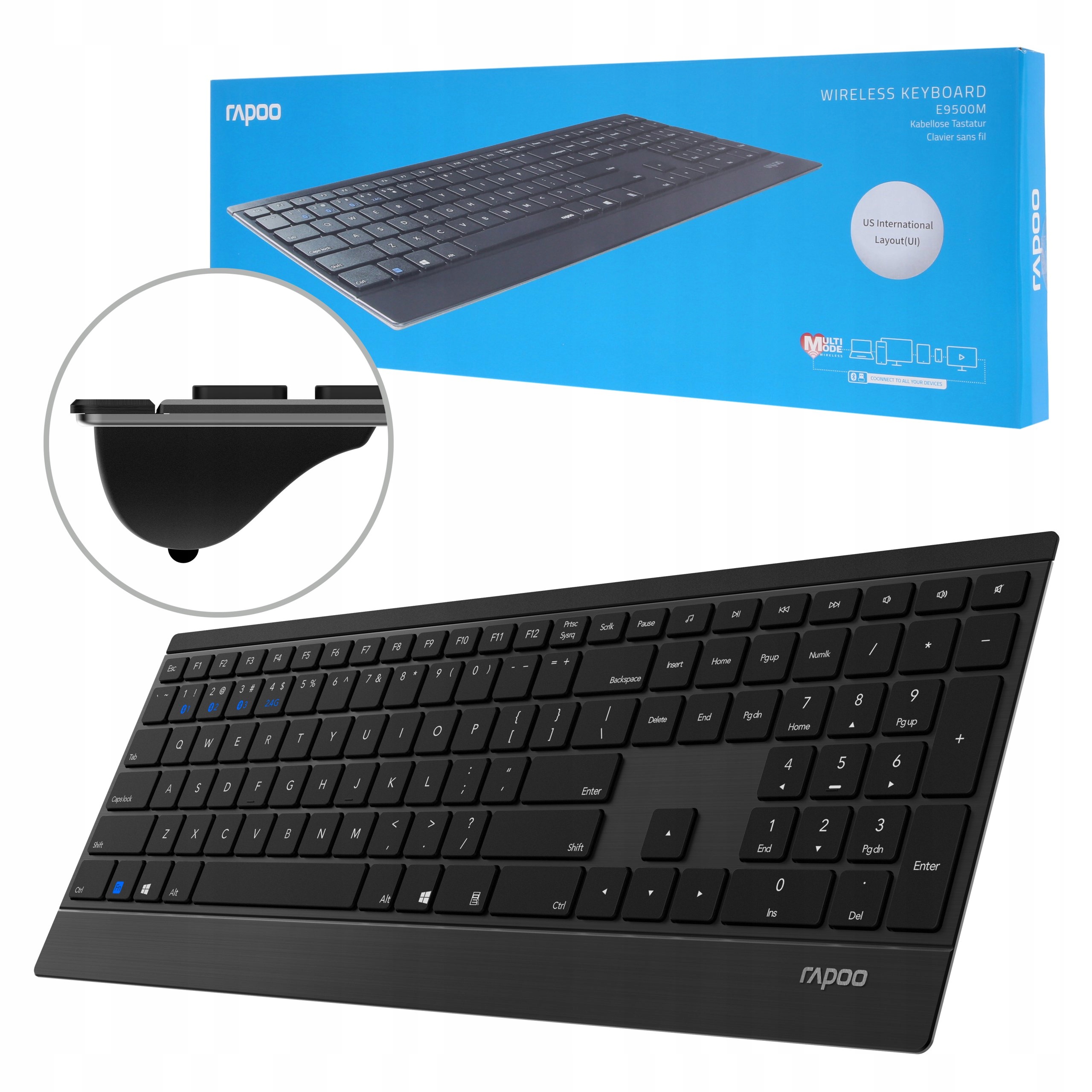 Klawiatura bezprzewodowa membranowa Rapoo 9500M Bluetooth Czarna